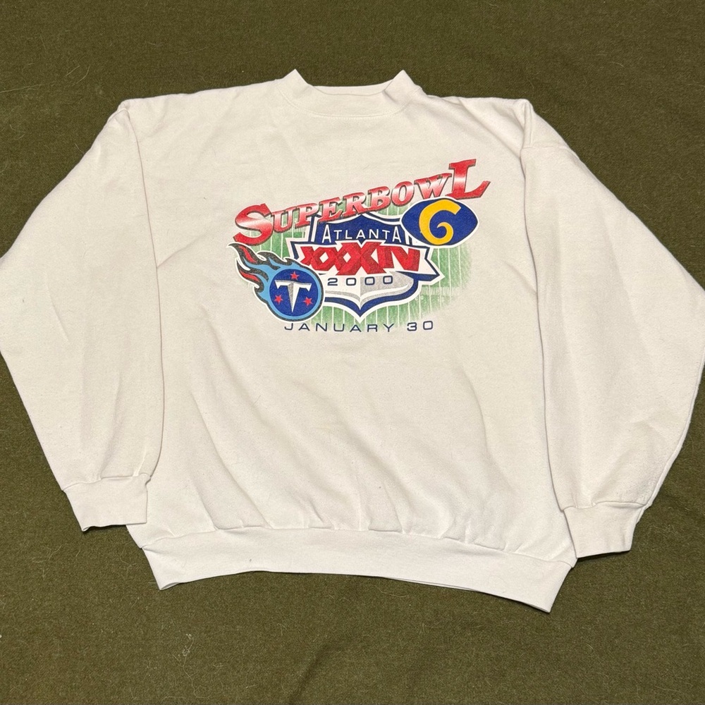 Vintage Tultex Super Bowl 34 XXXIV 2000s White Crewneck Sweatshirt Size XL